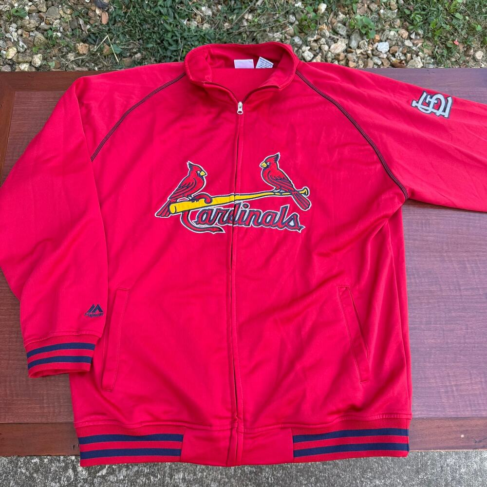 Majestic Track Jacket St Louis Cardinals MLB Full Zip Tall Mens XLT Red